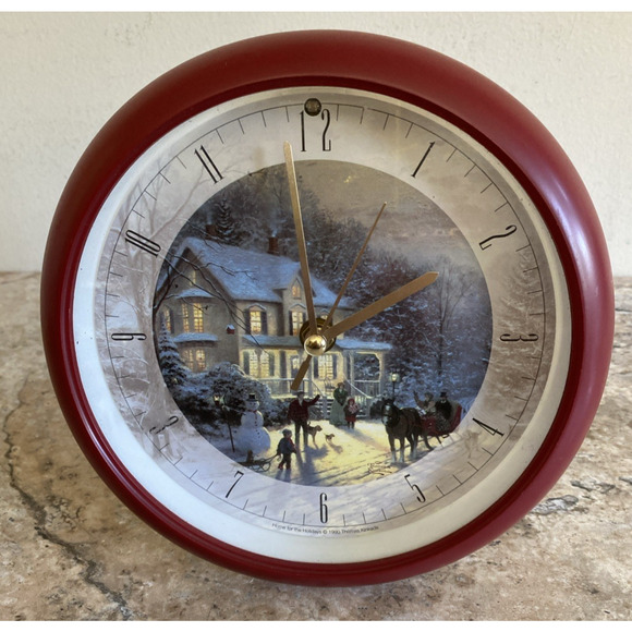 Thomas Kinkade Musical Christmas Wall Clock Home For The Holidays 7" Works - Picture 1 of 6